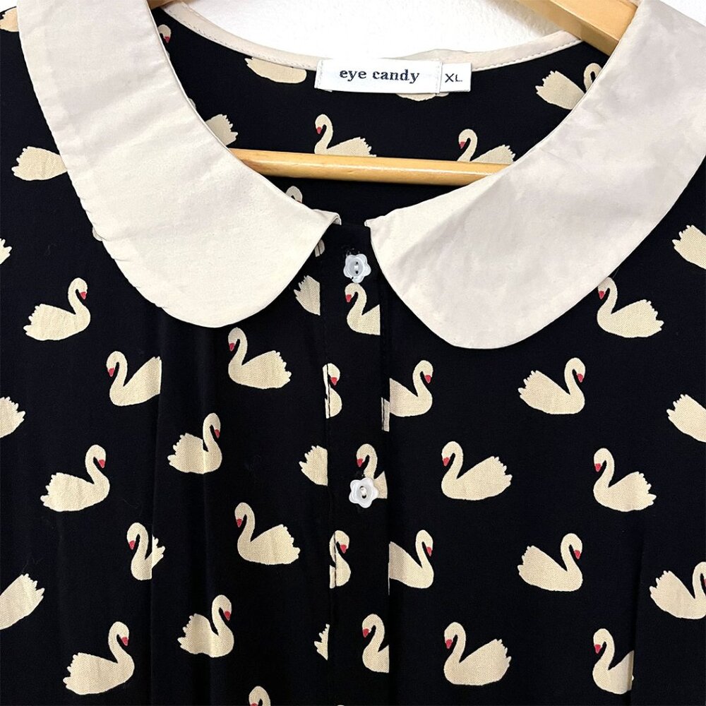 Swan Print Peter Pan Collar Fit & Flare Dress
